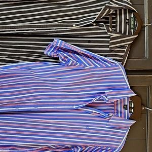 Two women's short sleeve cotton button down shirts nice quality